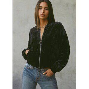 NWT Honey Punch California Velvet Bomber Jacket Embroidered size S Oversized y2k